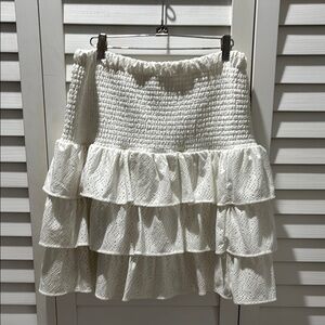 Michael Kors White Bubble Mini Skirt with Smocked Tiered Design